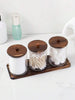 3pcs Plastic Transparent Round Cleaning Swab Storage Box With Tray / 1pc Modern Portable Desktop Storage Box For Household